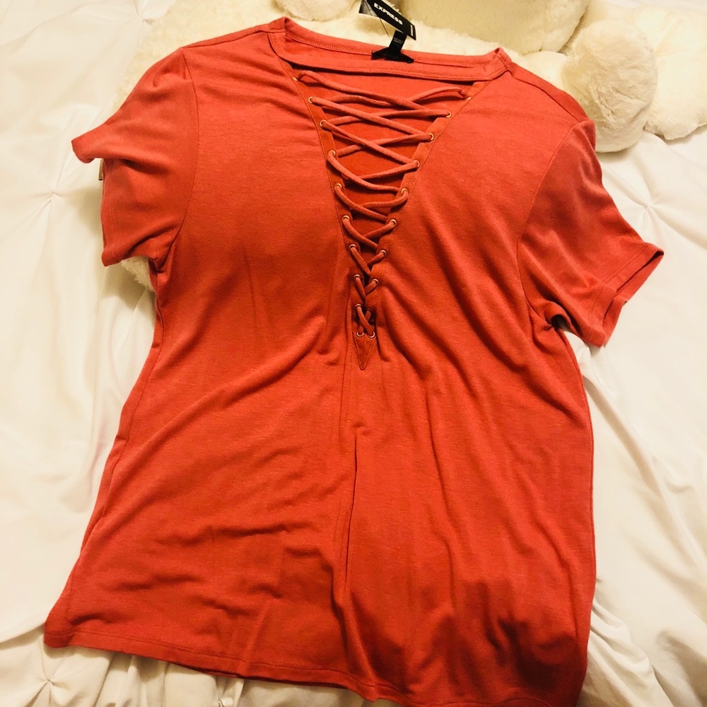 Express rose pink V string top NWT